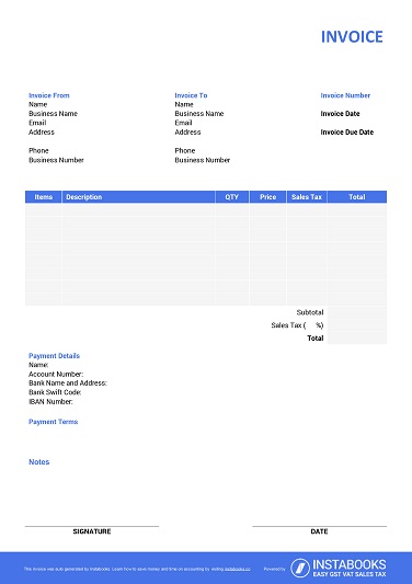 Download Google Sheets invoice templates with terms 2/10 net 30, automatic invoice numbering, logo, bank details, discount, tax calculation formula, signature