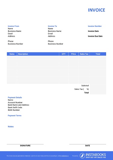 Download PDF invoice templates with terms 2/10 net 30, automatic invoice numbering, logo, bank details, discount, tax calculation formula, signature