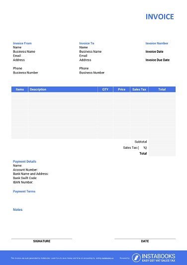 Download PDF invoice templates with terms 2/10 net 30, automatic invoice numbering, logo, bank details, discount, tax calculation formula, signature