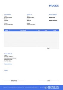 Basic PDF invoice template with terms 2/10 net 30, automatic invoice numbering, logo, bank details, discount, tax calculation formula, signature